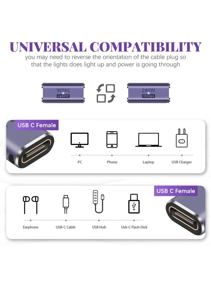 USB-C Female to USB-C Female Adapter 240W Power Delivery & 40Gbps High-Speed Connector – 8K@60Hz Video Support for Laptops, Phones & Tablets - Image 3